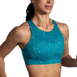 BROOKS Women's Drive 3 Pocket Run Bra (464 - Lagoon Speckle Print) -Clothing Serie Shop C33C9354 E4D5 42EA 8019 2F77479E01D8